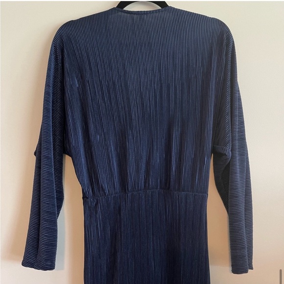Plisse Long Sleeve Blue Gown - Picture 9 of 9
